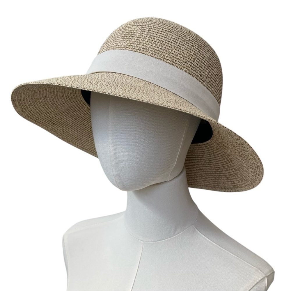 NWT Woven sunhat with ivory ribbon 3.5 inch brim size L - Picture 6 of 14